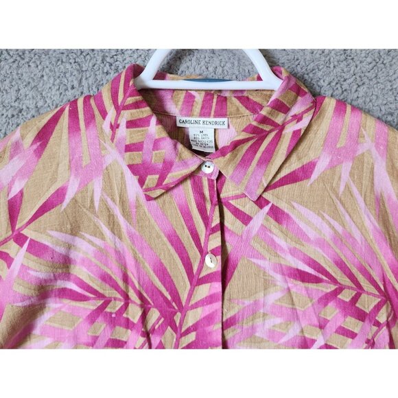 Caroline Kendrick Set Maxi Dress/Button Up Top Linen Blend Pink Tropical 14/M - Picture 13 of 16